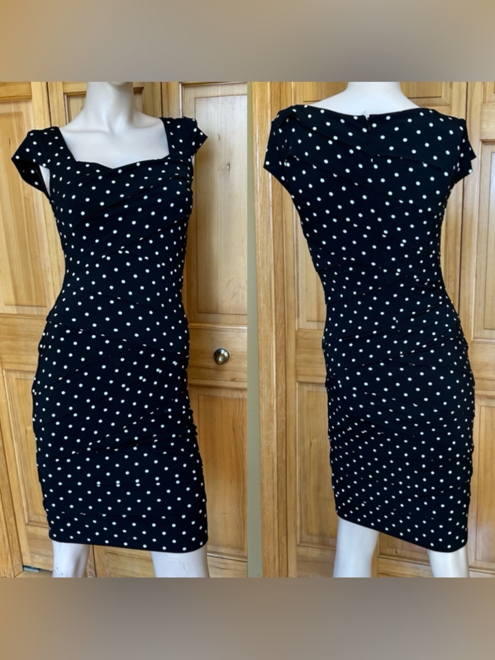 White House Black Market Polka Dot Bodycon Sheath Slimming Dress Size 2 #160